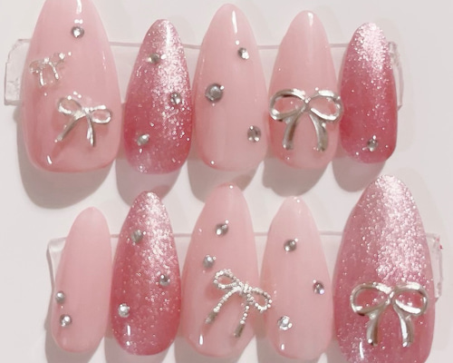 ネイルチップ ワンホン リボン ビジュー マグネット c65223cdc4e84e735f16aba0fc5964