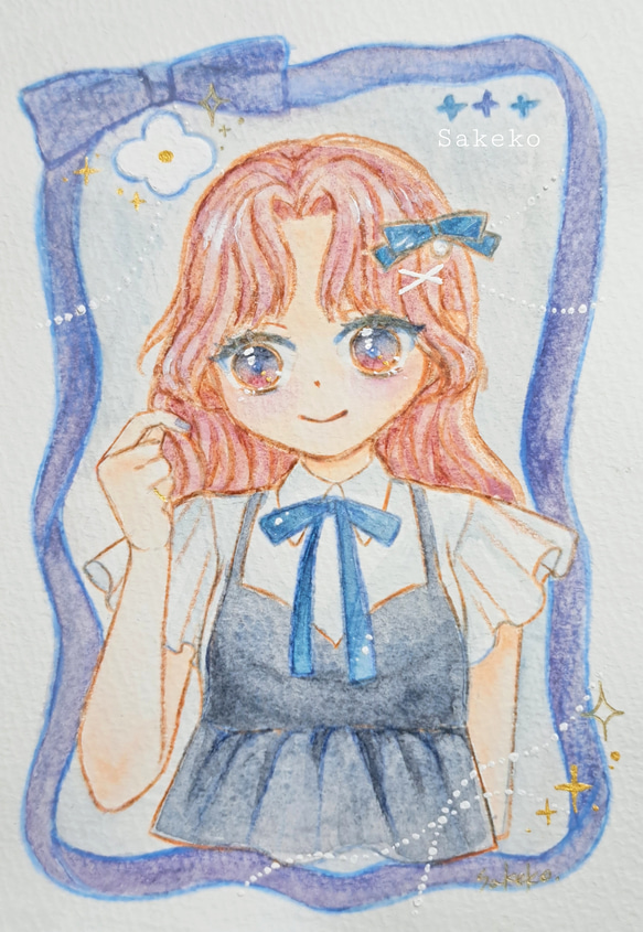 夏の思い出と少し伸びた髪(アナログイラスト/原画) イラスト Sakeko