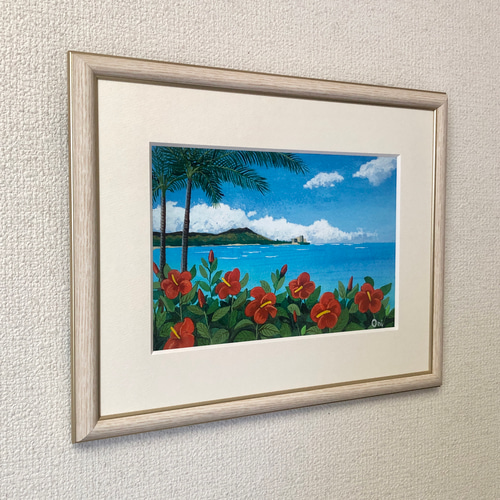 アクリル画　原画　「オアフの休日」額縁付　SMサイズ　風景画 アクリル画 原画 「オアフの休日」額縁付 SMサイズ 風景画