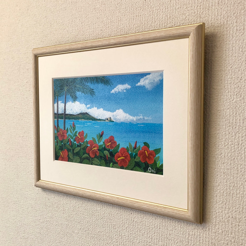 アクリル画　原画　「オアフの休日」額縁付　SMサイズ　風景画 オアフの休日」アクリル画 原画 風景画 額縁付 SMサイズ 絵画