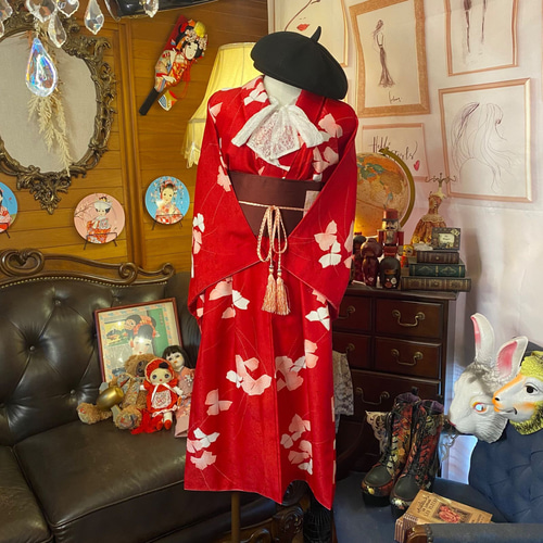 和洋折衷 着物 リメイク ワンピース ドレス 洗える 化繊 名古屋帯