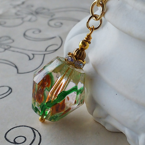 アンティーク レア 琥珀色薔薇／Green シトリン色の美しいGlass 