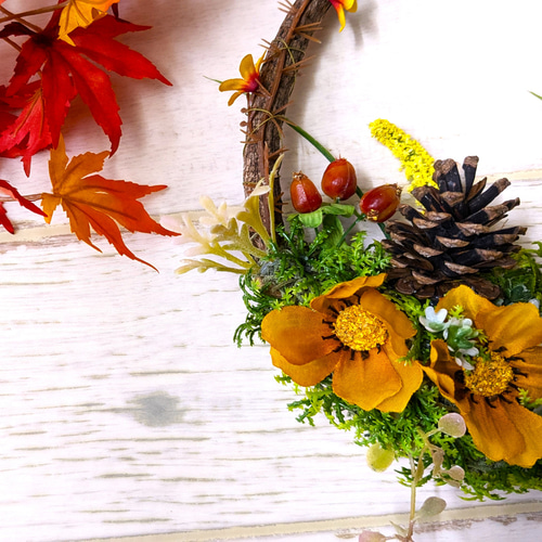 玄関リース 9月の誕生花 イエローコスモスリース 大き目リース