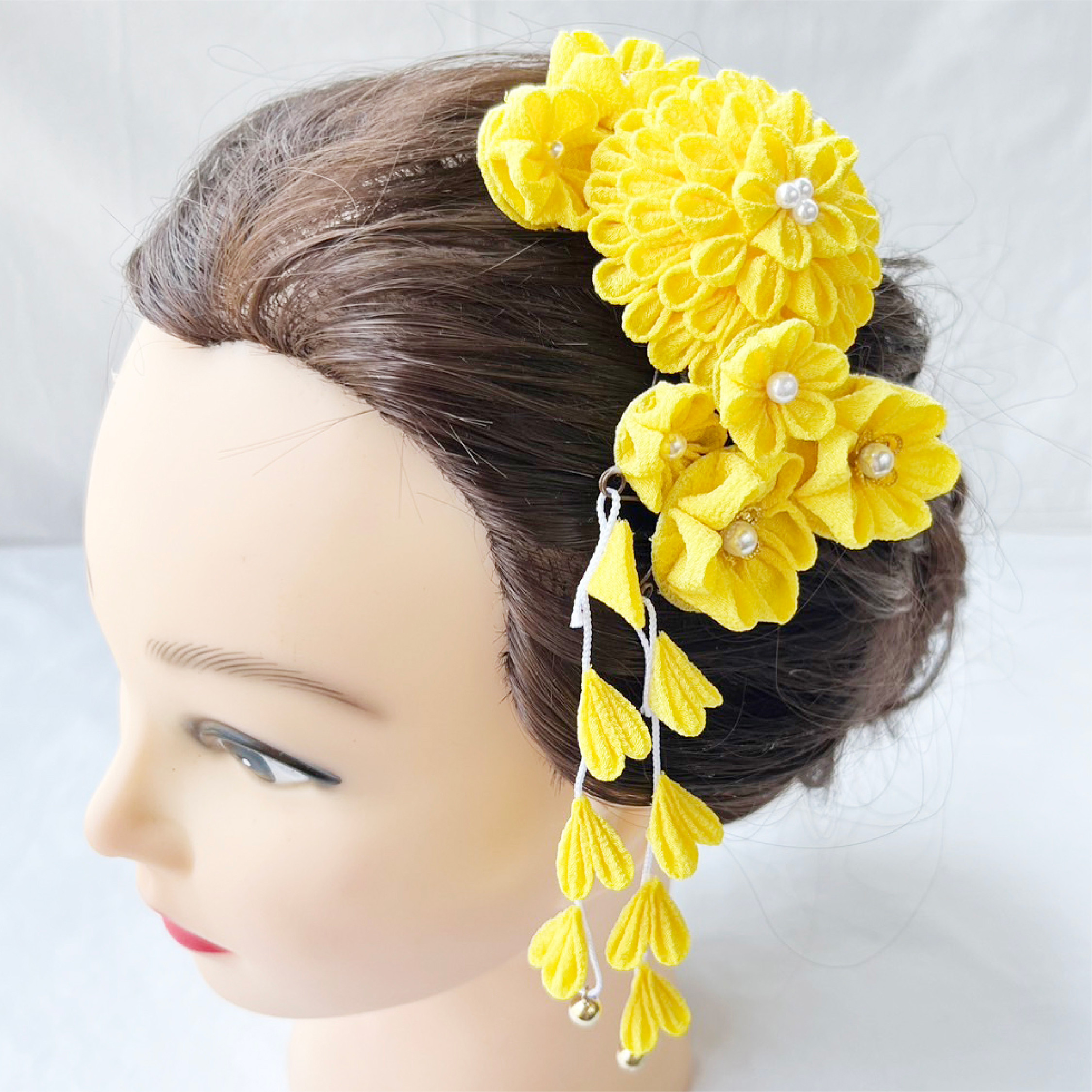 つまみ細工　黄色ダリアかんざしセット　かわいい　上品