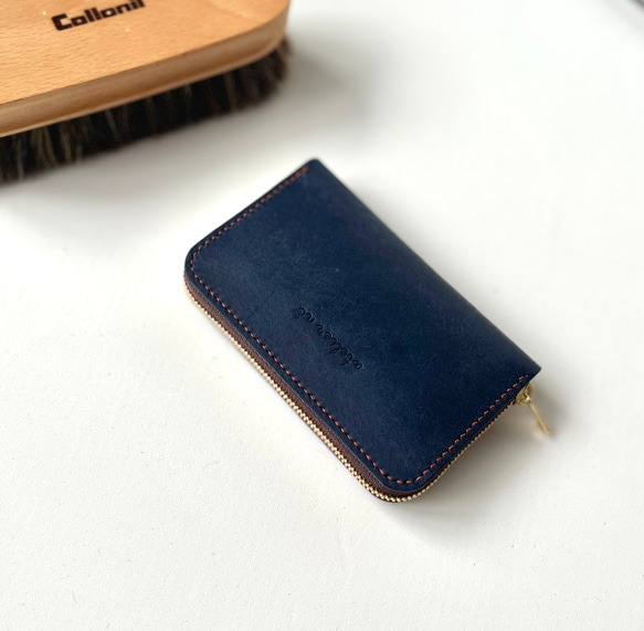 ランウドファスナーコインケース【ネイビー】 ミニ財布 イタリアン