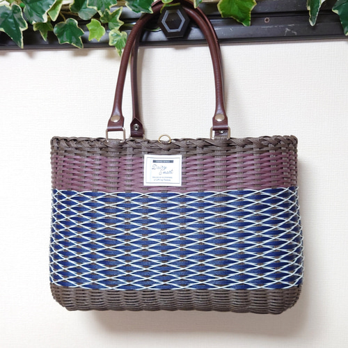 20％OFF＊クラフトバンド＊かごバッグLL/掛け編みブラウン×ネイビー