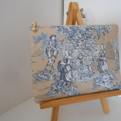 フランス生地のポーチ　トワルドジュイPASTORALE１６㎝ベージュ 2枚目の画像