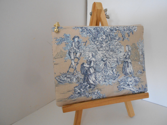 フランス生地のポーチ　トワルドジュイPASTORALE１６㎝ベージュ 2枚目の画像