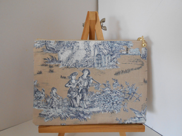 フランス生地のポーチ　トワルドジュイPASTORALE１６㎝ベージュ 3枚目の画像