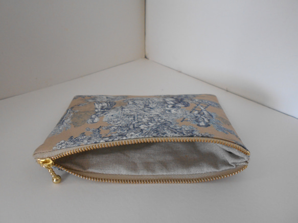 フランス生地のポーチ　トワルドジュイPASTORALE１６㎝ベージュ 4枚目の画像