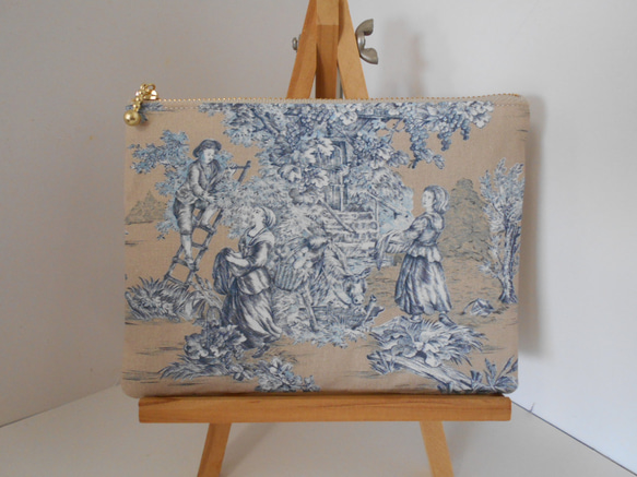 フランス生地のポーチ　トワルドジュイPASTORALE１６㎝ベージュ 1枚目の画像