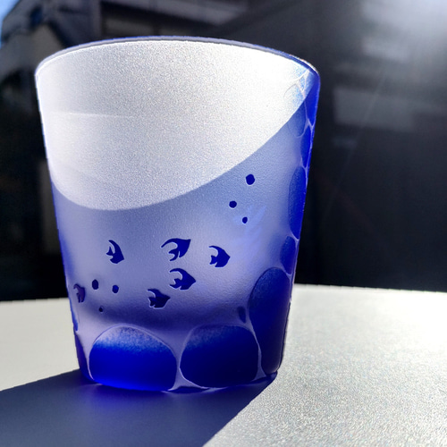 受注制作】- 沈む海 - グラスタンブラー サンドブラスト ギフト 青い