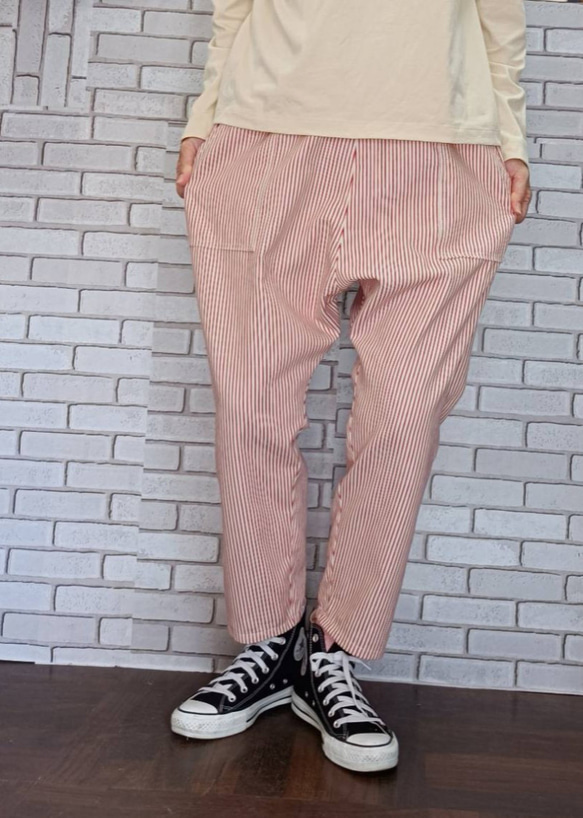 フラボア×チャムス☆ヒッコリー ストライプ 切り替え デニム サルエル パンツ FRAPBOIS×CHUMS デニム ヒッコリー サルエル FRAPBOIS×CHUMS デニム