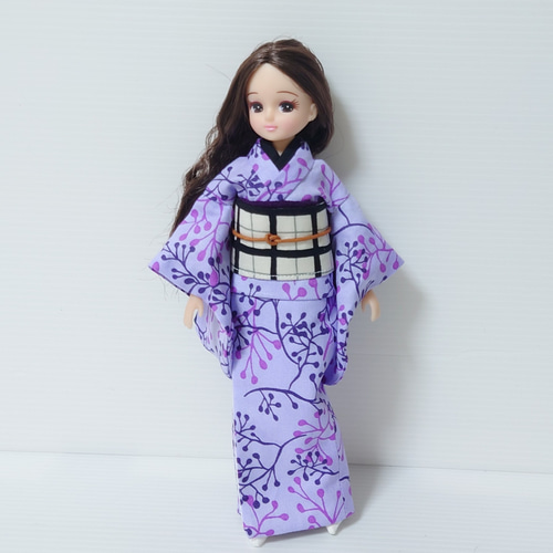 ①紫色の着物の和服人形 洗える 色無地 袷 古代紫色 日本製 東レ made in Japan 仕立て上がり