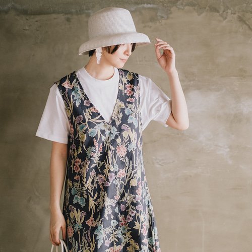 ハーフリネン Vネック ジャンパースカート ジャンバースカート