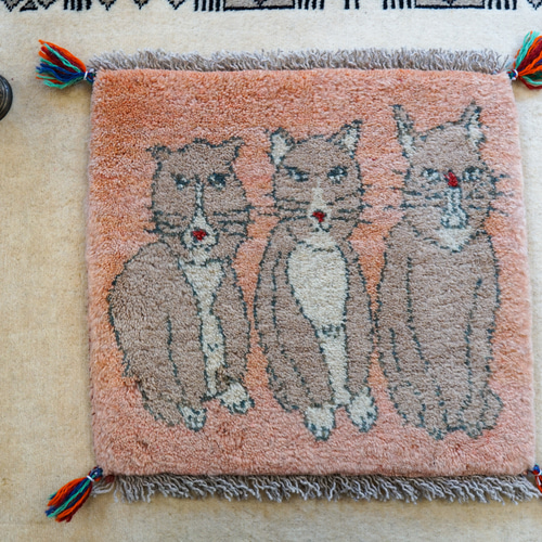 40×40cm【ペルシャ絨毯 手織りギャッベ】アマレ族ギャッベ ギャベ