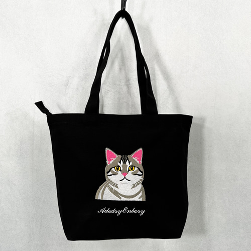 ハンドメイド 手刺繍 トートバッグ アメリカンショートヘア