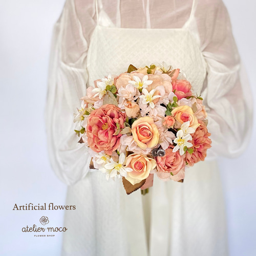 【結婚式/前撮りに！】ブーケ＆ブートニア(テラコッタ) テラコッタ オレンジ 結婚式 前撮り ブーケ ウェディングブーケ