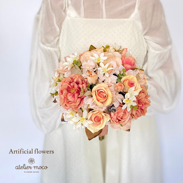 ブーケ ブートニア セット テラコッタ アーティフィシャル アーティフィシャルフラワーブーケ ブートニア アーティフィシャル