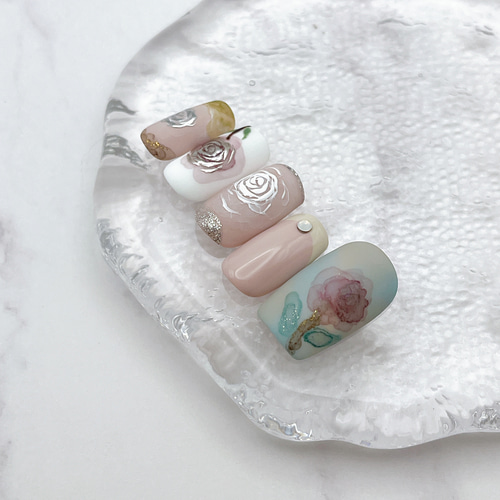 ネイルチップ/フラワー/春/アート/ゴージャス/デザイン/バラの絵