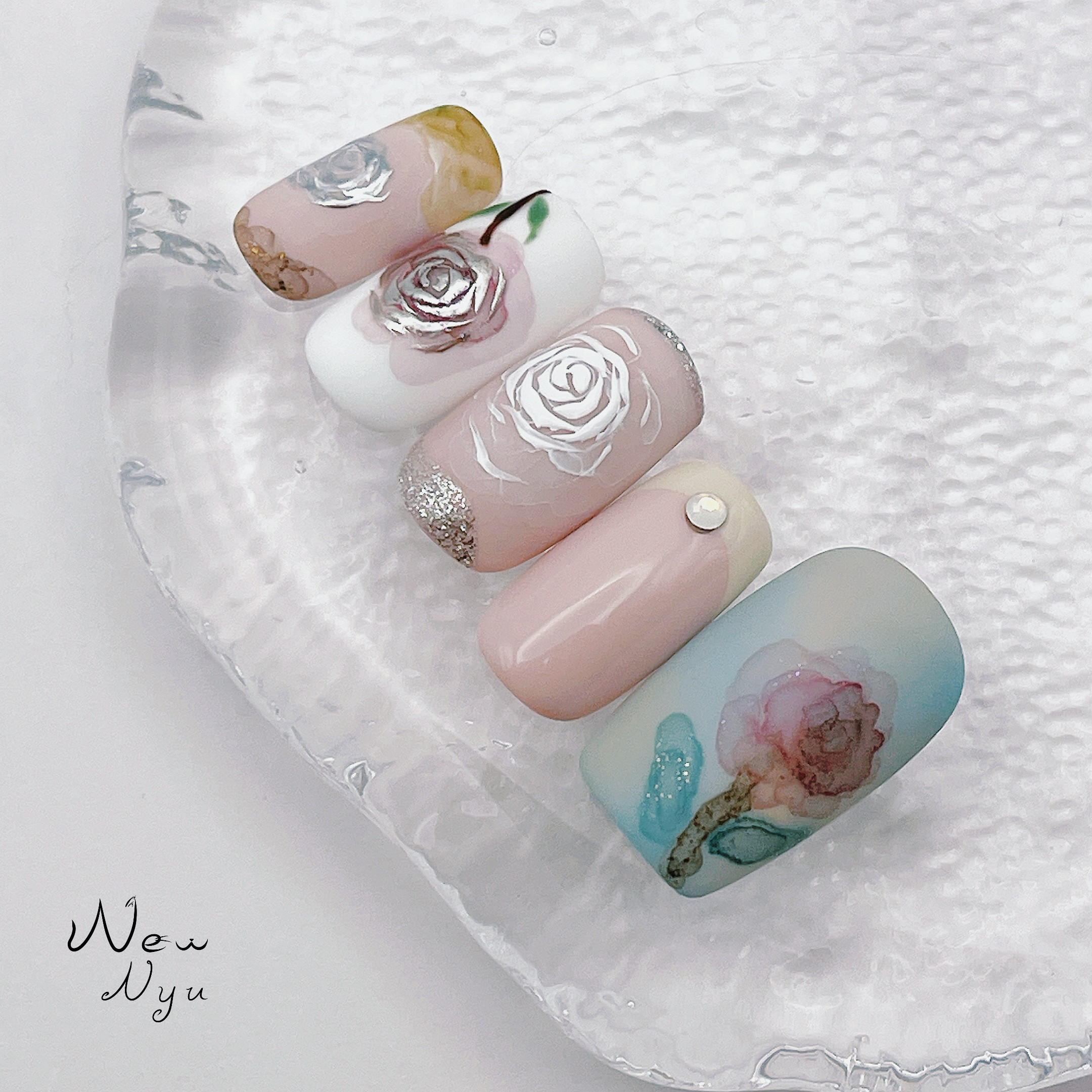 【オーダーページ】ネイルチップ　フレンチ　レース　薔薇 8005f67131fe4cc51685f4dc5a0d3e