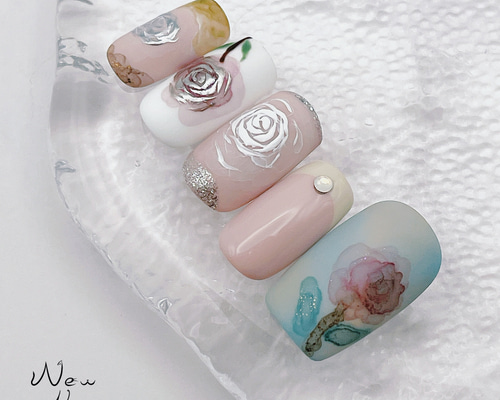 ネイルチップ オーダーネイル マグネット 薔薇 バラ オーダーチップ マグネットジェル 薔薇ネイル バラアート バラパーツ