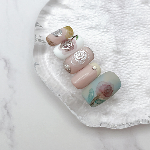 ネイルチップ/フラワー/春/アート/ゴージャス/デザイン/バラの絵
