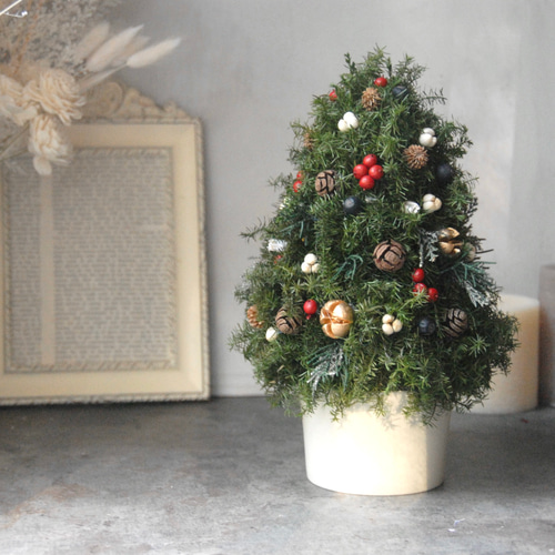 卓上クリスマスツリー＊~プリザーブドフラワー《高さ約25cm》自然素材