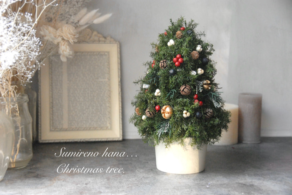 卓上クリスマスツリー＊~プリザーブドフラワー《高さ約25cm》自然素材