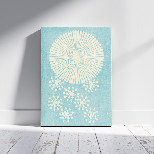 打ち上げ花火日本画アートポスター☆空水色夏祭り和室和モダン昭和