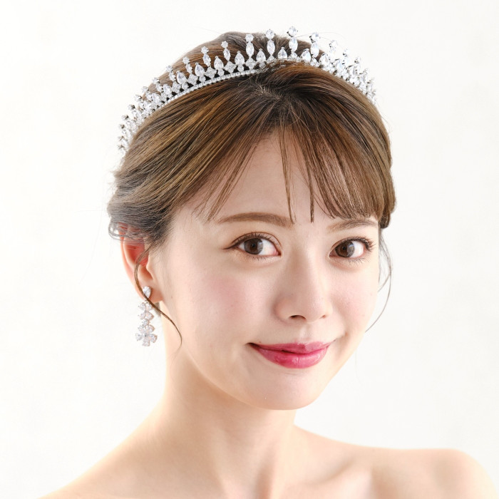 JT22 結婚式　ジルコニア　挙式　ウェディング　ビジュー　プリンセス　王冠　ダイヤモンド風　大きめティアラ