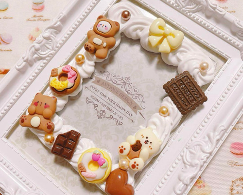 くまさん Lばんホイップデコケース՞ ̥_  ̫ _ ̥՞♡ L判写真ホイップデコケース③【ブルー、クマ、羽、リボン】 名刺