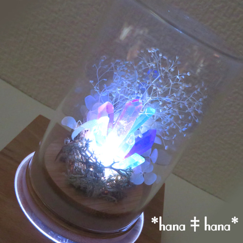 ドライフラワーと水晶の鉱石ランプ**‡LED台座‡**1544 スタンドライト