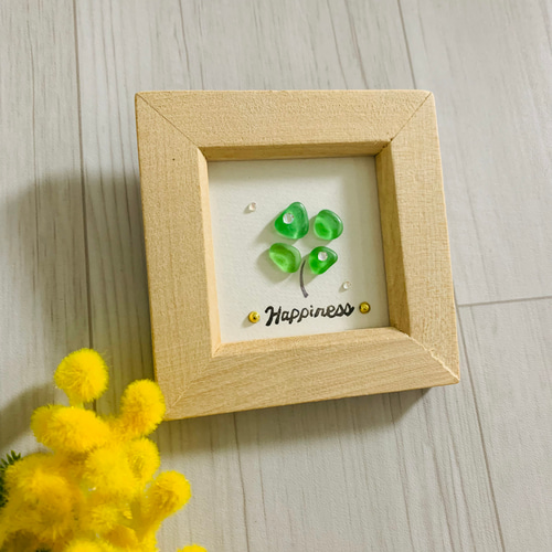 ミニシーグラスアート 四葉のクローバー インテリア雑貨 壁掛け 北欧