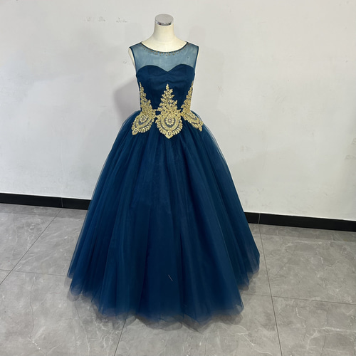 カラードレス ロング ネイビー色 ステージ衣装 ピアノ演奏会/音楽会  