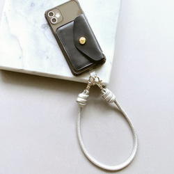 スマホストラップ】レザーコードハンドストラップ（シルバー） 携帯