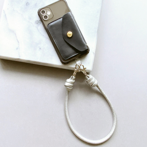 スマホストラップ】レザーコードハンドストラップ（シルバー） 携帯