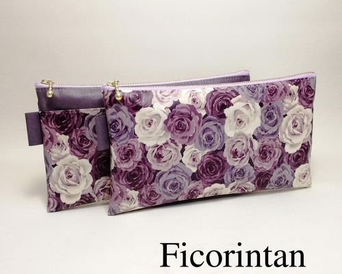 ポーチ 紫バラ柄 薔薇 ラミネート マスクケース / 通帳ポーチ【受注