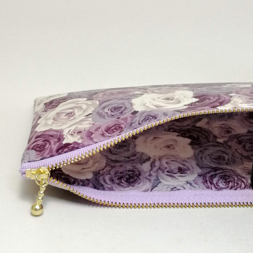 ポーチ 紫バラ柄 薔薇 ラミネート マスクケース / 通帳ポーチ【受注