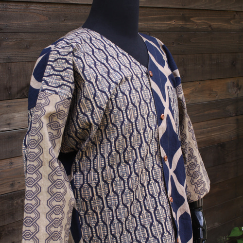 柿渋染め 鯉口シャツ Lサイズ 浴衣生地 網目 その他ファッション