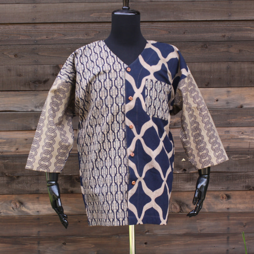 柿渋染め 鯉口シャツ Lサイズ 浴衣生地 網目 その他ファッション