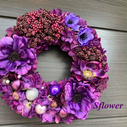 プリザーブドフラワーリース ピンク 紫　玄関リース プリザーブドフラワーリース ピンク 紫30cm