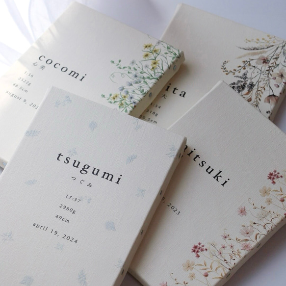 キャンバス命名書flower  ネームボード　キャンバスボード　お七夜　出産祝い　お食い初め　ニューボーンフォト　 2枚目の画像