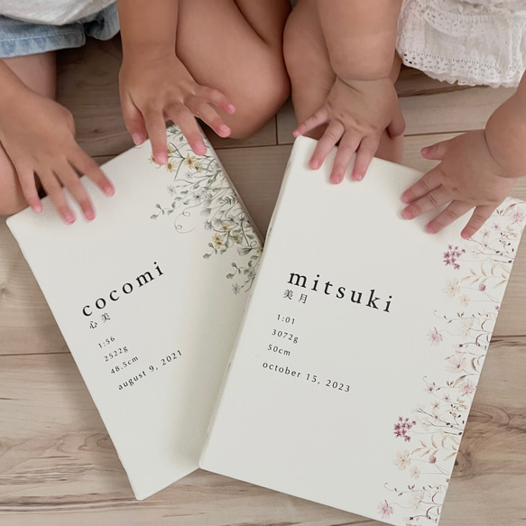 キャンバス命名書flower  ネームボード　キャンバスボード　お七夜　出産祝い　お食い初め　ニューボーンフォト　 6枚目の画像