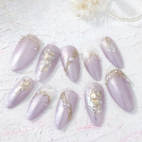 シャンパンパープル【キラキラ輝くマグネットネイル】お呼ばれネイル