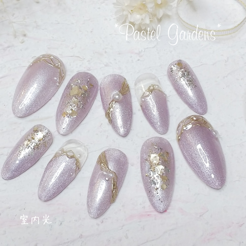 シャンパンパープル【キラキラ輝くマグネットネイル】お呼ばれネイル  