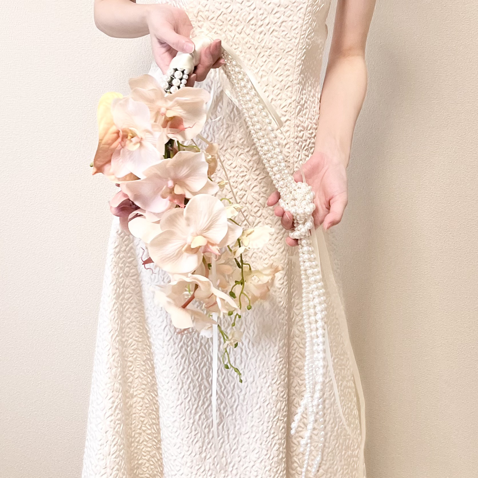 完成品】パールxピンク胡蝶蘭ブーケ／花束 結婚式 前撮り ブーケ fleur