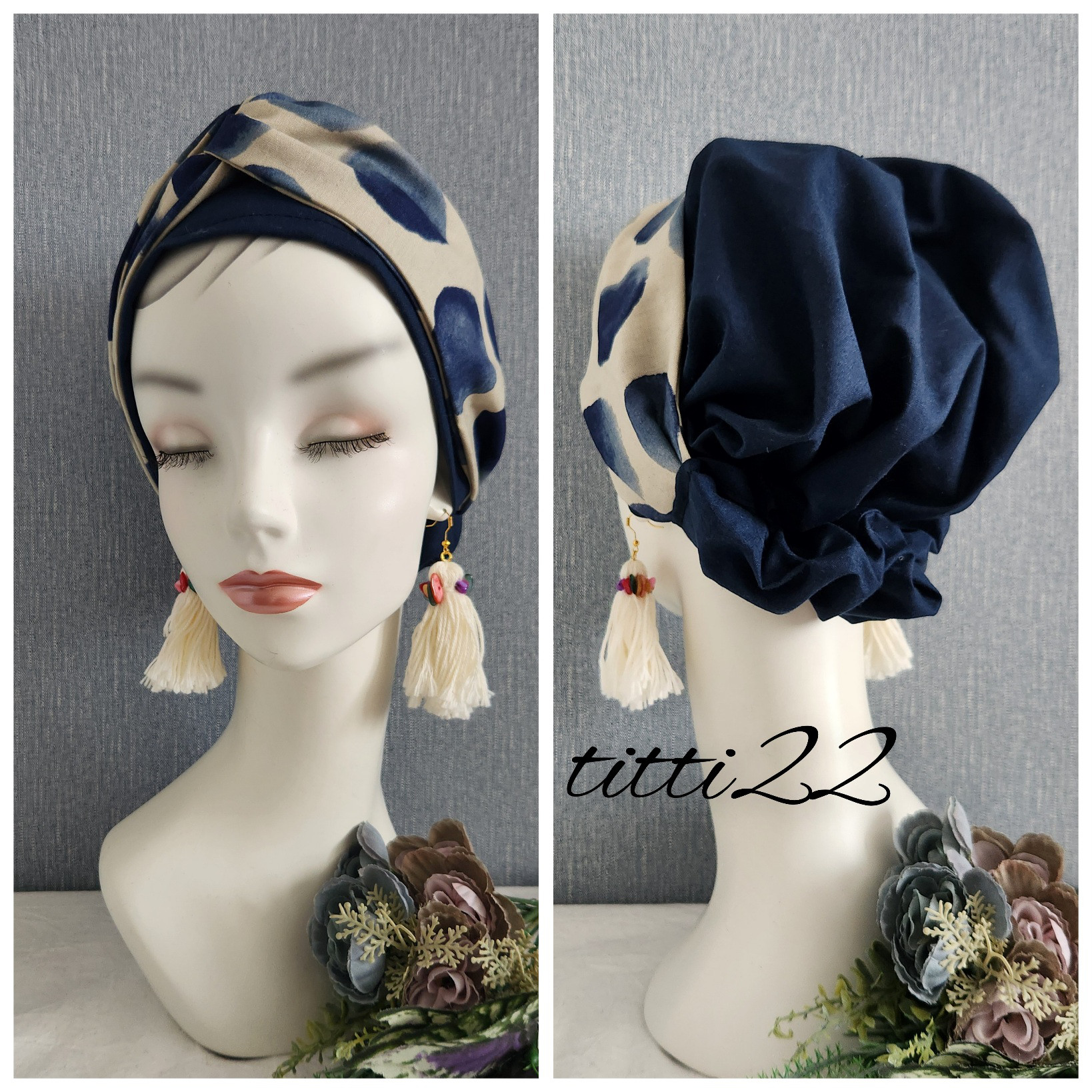 new【ネイビー×ドット】帽子にもなるヘアターバン