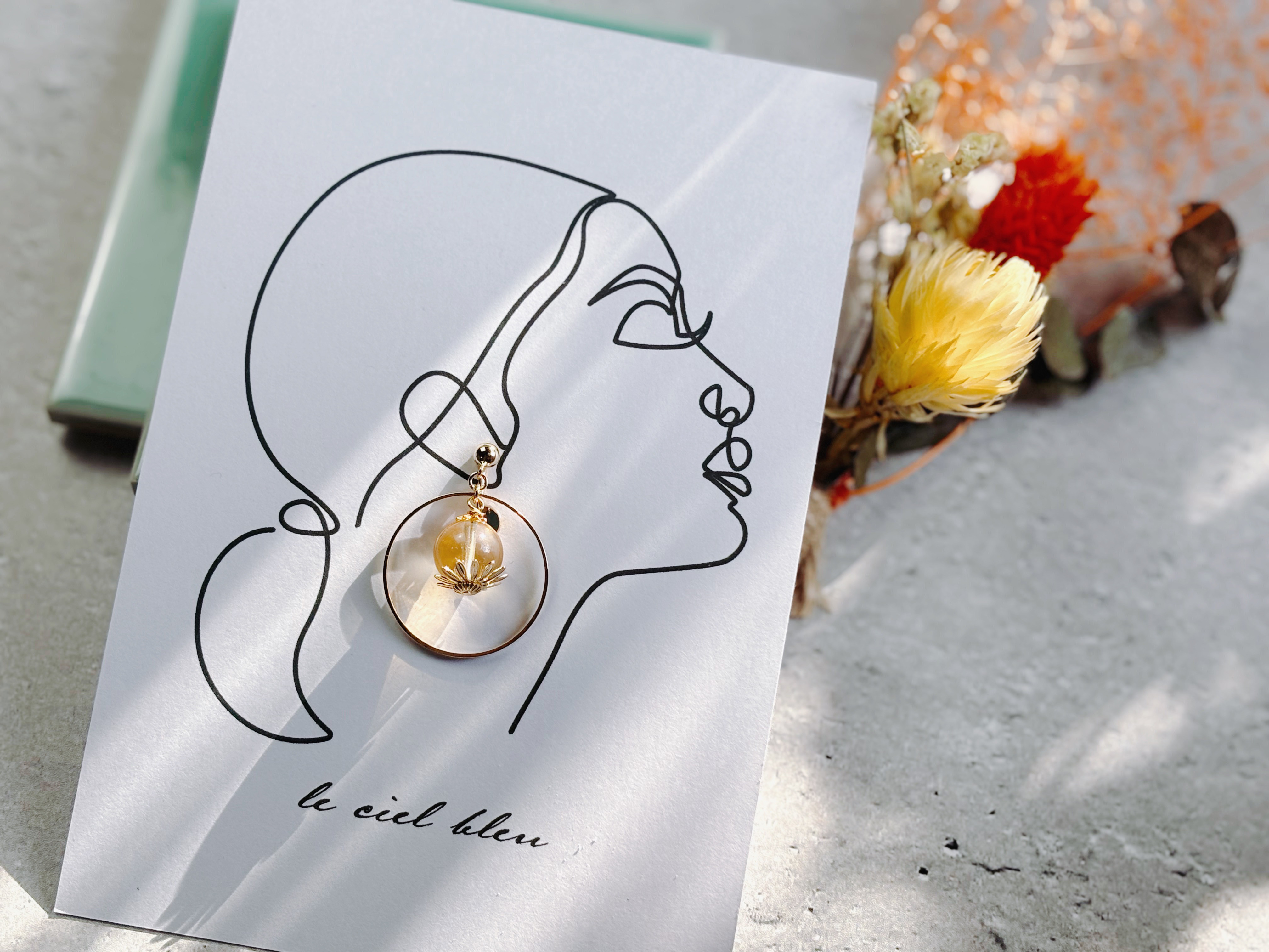 天然石とリングの揺れイヤリング　シトリン　ゴールド　シルバー　イヤリング　ピアス　大人　揺れる　プレゼント　ラッピング