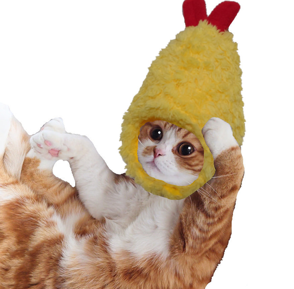 犬猫用コスプレ　エビフライのかぶりもの（帽子） 5枚目の画像